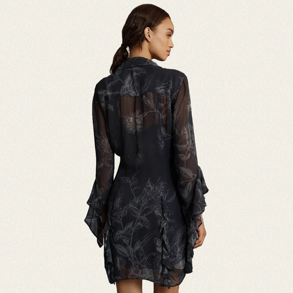 Anthropologie Long-Sleeve V-Neck Sheer Mini Dress - Picture 5 of 8